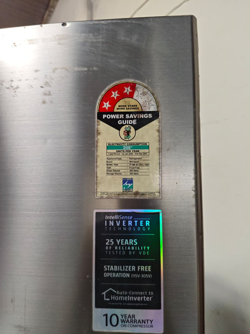 Refurbished Whirlpool 355L Double Door Refrigerator